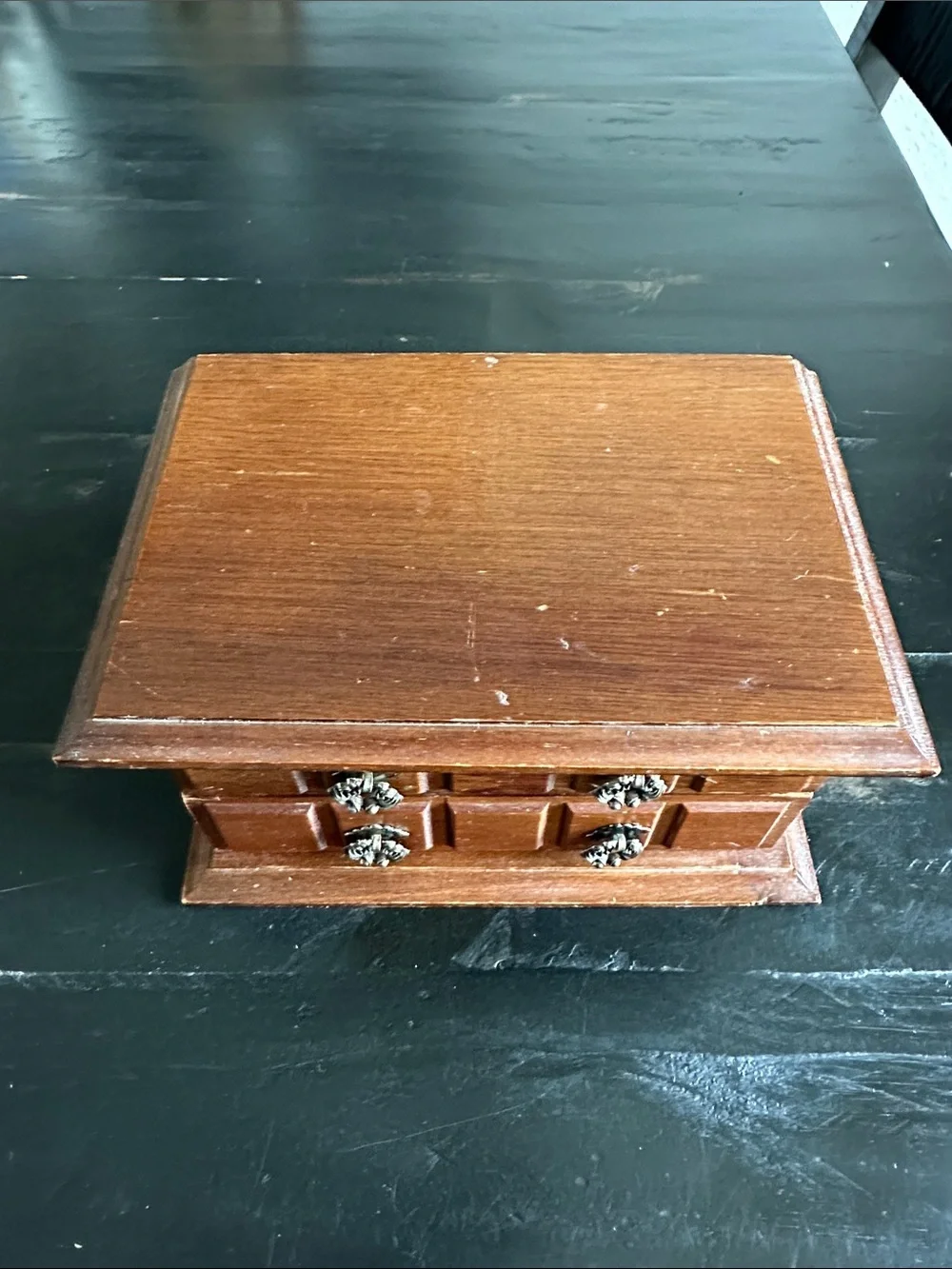 Classic Wooden Jewelry Organizer in Brown with Ornate Metal Pulls